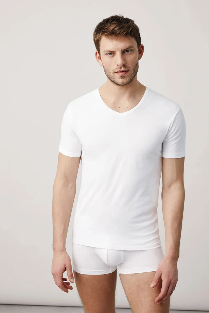 Camiseta Interior de Algodón para hombre manga corta cuello pico