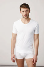 Camiseta Interior de Algodón para hombre manga corta cuello pico
