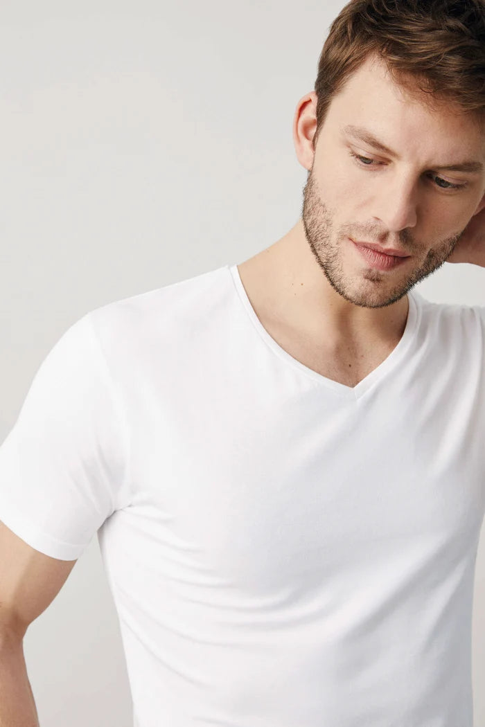 Camiseta Interior de Algodón para hombre manga corta cuello pico