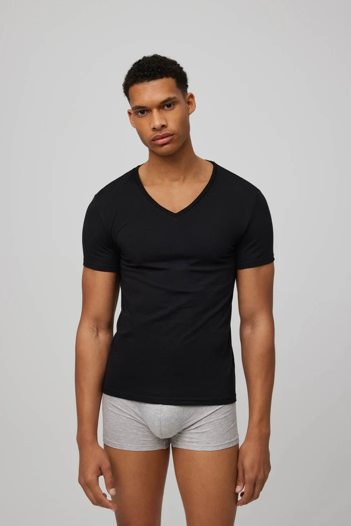 Camiseta Interior de Algodón para hombre manga corta cuello pico