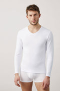 Camiseta interior de algodón para hombre de manga larga y cuello de pico