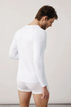 Camiseta interior de algodón para hombre de manga larga y cuello de pico
