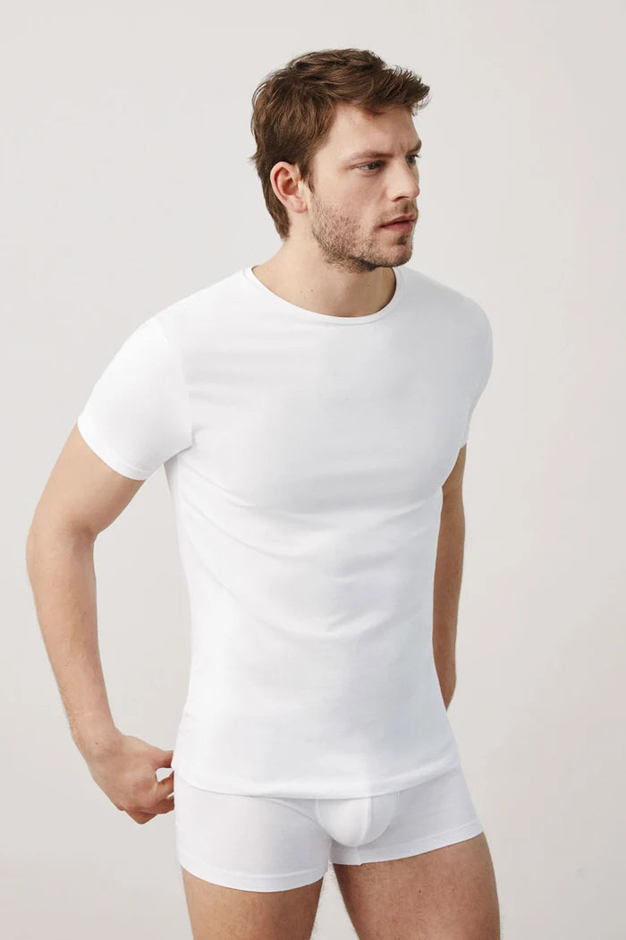 Camiseta interior de algodón para hombre de manga corta