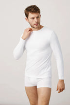 Camiseta interior de algodón para hombre de manga larga y cuello redondo