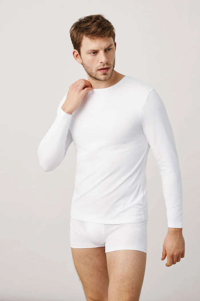 Camiseta interior de algodón para hombre de manga larga y cuello redondo