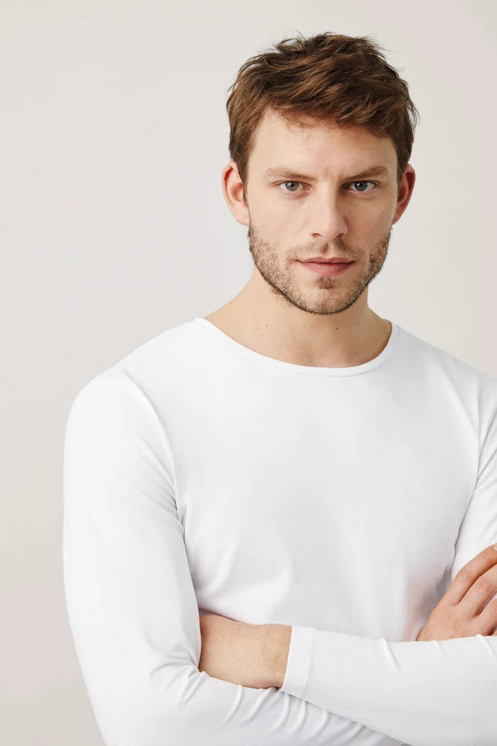 Camiseta interior de algodón para hombre de manga larga y cuello redondo