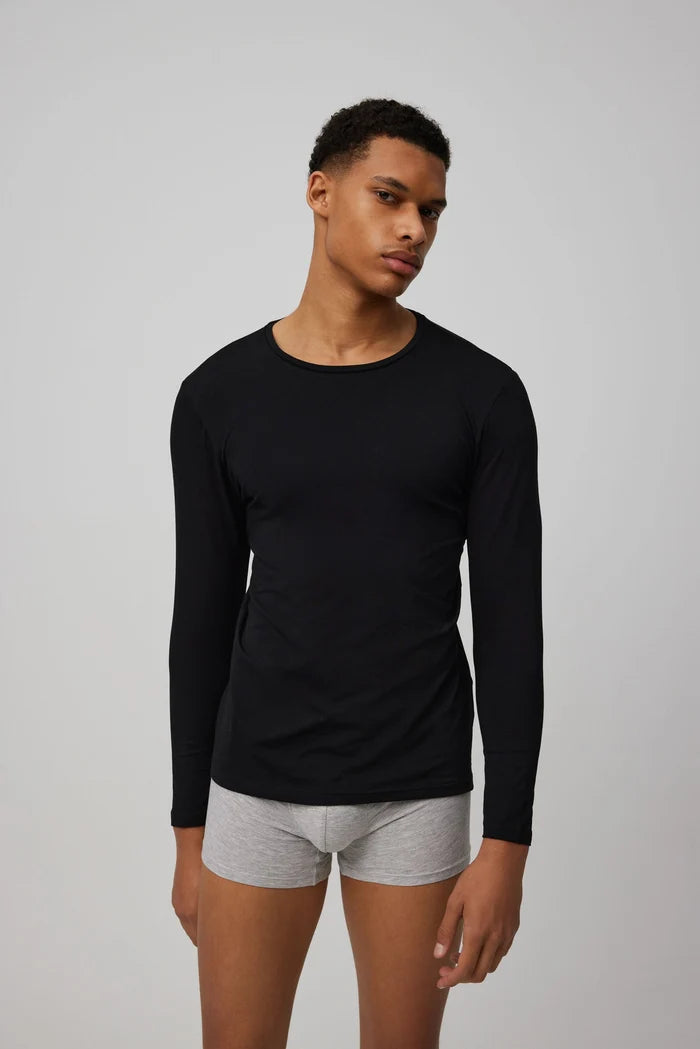 Camiseta interior de algodón para hombre de manga larga y cuello redondo