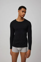 Camiseta interior de algodón para hombre de manga larga y cuello redondo